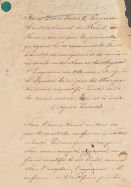 Carta de Ratificação do Império do Brasil acerca do Tratado de Amizade, Comércio e Navegação com ...