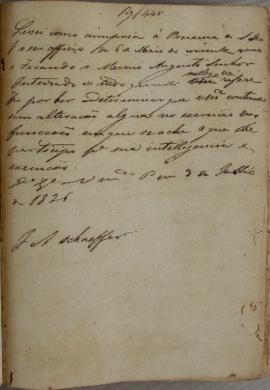 Minuta de Georg Anton von Schaeffer (1779-1835) sobre o oficio do dia 06 de maio de 1826, informa...