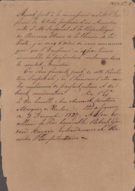 Carta de João Severiano Maciel da Costa (1769-1833), Marquês de Queluz, a Robert Gordon (1791-184...