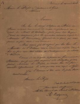 Cópia de ofício n.8 enviado por A. Balguerie (s.d.), para o prefeito do Departamento da Gironda e...