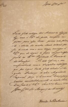 Cópia de ofício n.405 enviado por Domingos Borges de Barros (1780-1855), visconde de Pedra Branca...