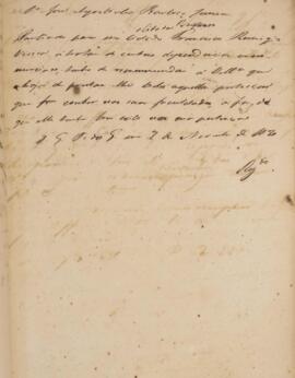 Minuta de despacho datada do dia 7 de novembro de 1831, endereçado a José Agostinho Barbosa Junio...