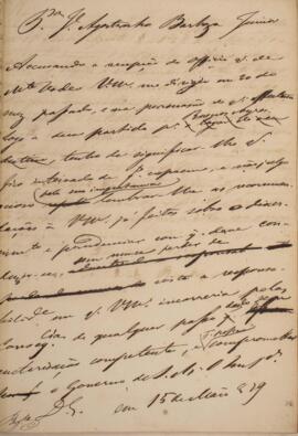 Minuta de despacho datada do dia 15 de maio de 1829 acusando o recebimento do ofício de 20 de abr...