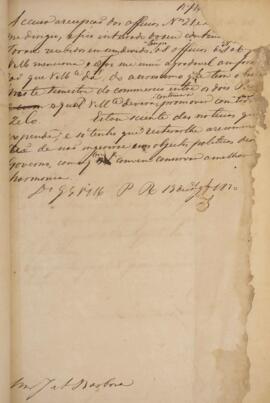 Minuta do despacho datada do dia 18 de agosto de 1830, acusando o recebimento do ofício n. 21, en...