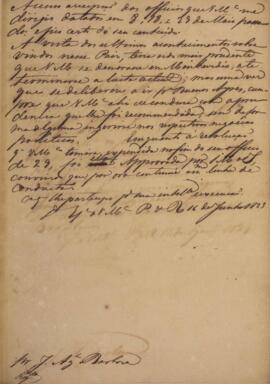 Minuta do despacho datada do dia 16 de junho de 1825, acusando a recepção dos ofícios dos dias 8,...