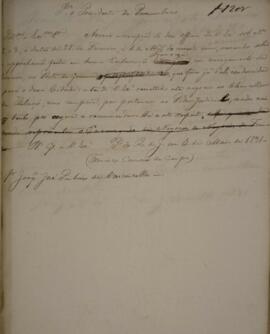 Minuta de despacho enviado por Francisco Carneiro de Campos (1765-1842) para Joaquim José Pinheir...