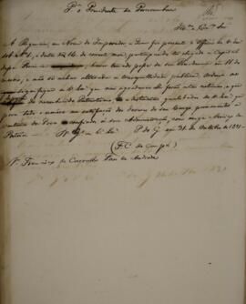 Minuta de despacho enviado por Francisco Carneiro de Campos (1765-1842) para Manoel de Carvalho P...