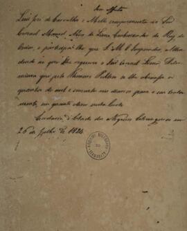 Cópia de nota diplomática, com data de 26 de julho de 1824, enviada por Luiz José de Carvalho e M...