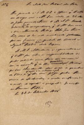 Minuta do despacho n. 6 datado do dia 22 de setembro de 1825, endereçado a Antônio José Falcão da...