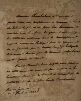 Nota diplomática original endereçada a Antônio Luiz Pereira da Cunha (1760-1837), marquês de Inha...