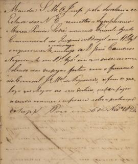 Minuta da carta patente datada do dia 6 de novembro de 1824 referentes à ordem do Imperador, tran...