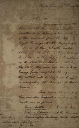 Nota diplomática original enviada por Henry Chamberlain (1796-1844) para Antônio Luiz Pereira da ...