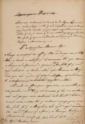 Minuta de despacho datada do dia 17 de dezembro de 1830 acusando o recebimento dos ofícios n° 35 ...