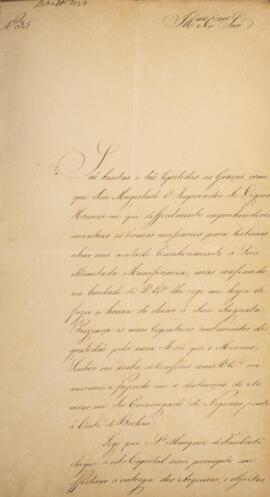 Cópia de ofício enviado por João Antônio Pereira da Cunha (1798-1834) para João Carlos Augusto de...