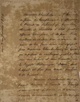 Nota diplomática original, datada de 02 de junho de 1826, endereçada a Antônio Luiz Pereira da Cu...