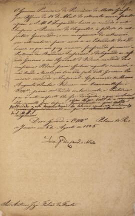 Minuta do despacho datado do dia 5 de agosto de 1825 de Luís José de Carvalho e Mello (1764-1826)...