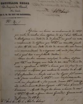 Ofício enviado por José Matheus Nicolay para Luiz Moutinho de Lima Álvares e Silva (1792-1863) em...