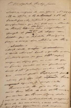 Minuta de despacho datada de 2 de janeiro de 1831 acusando o recebimento dos ofícios n. 37, 38 e ...