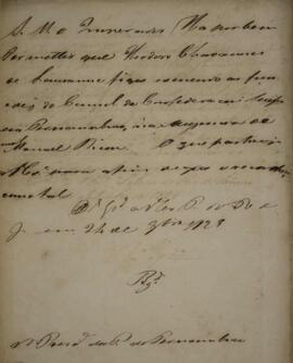Minuta de despacho enviado para o presidente da província de Pernambuco, com data de 24 de novemb...