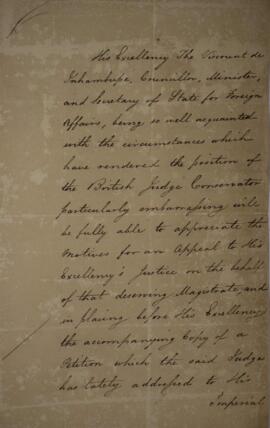 Nota diplomática original, datada do dia 10 de maio de 1826, enviada por Henry Chamberlain (1796-...