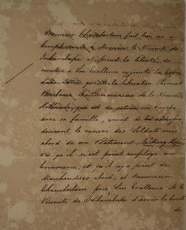 Nota diplomática original enviada por Henry Chamberlain (1796-1844) para Antônio Luiz Pereira da ...