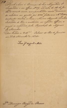 Despacho original enviado por Luís José de Carvalho e Mello (1764-1826), Visconde de Cachoeira, p...