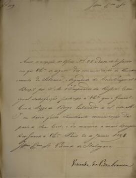 Ofício N.119 enviado por Domingos Borges de Barros (1780-1855), visconde de Pedra Branca, para Ma...