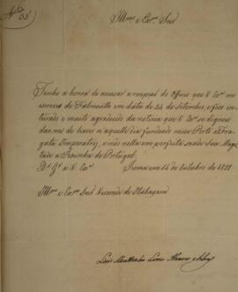 Ofício N.35 enviado por Luiz Moutinho de Lima Álvares e Silva (1792-1863) para Manuel Rodrigues G...