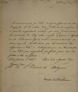 Ofício enviado por Domingos Borges de Barros (1780-1855), visconde de Pedra Branca, para Manuel R...