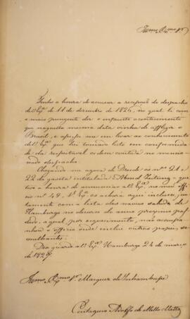 Ofício original, datado de 24 de março de 1827, enviado por Eustáquio Adolfo de Melo Matos (1795 ...