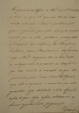 Ofício enviado por João Antônio Pereira da Cunha (1798-1834) para Manuel Rodrigues Gameiro Pessoa...