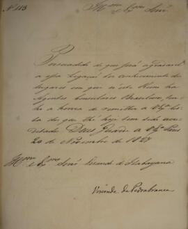 Ofício N.113 enviado por Domingos Borges de Barros (1780-1855), visconde de Pedra Branca, para Ma...