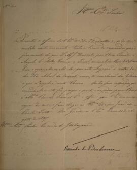 Ofício enviado por Domingos Borges de Barros (1780-1855), visconde de Pedra Branca, para Manuel R...