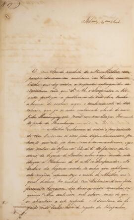 Ofício original, datado de 8 de maio de 1831, enviado por Antônio de Menezes Vasconcellos de Drum...