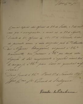 Ofício N.111 enviado por Domingos Borges de Barros (1780-1855), visconde de Pedra Branca, para Ma...