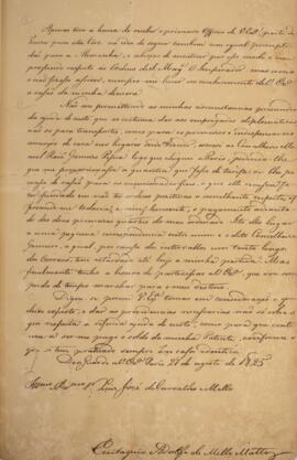 Ofício original, datado de 21 de agosto de 1825, enviado por Eustáquio Adolfo de Melo Matos (1795...