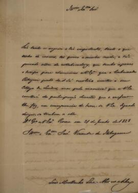 Ofício enviado por Luiz Moutinho de Lima Álvares e Silva (1792-1863) para Manuel Rodrigues Gameir...