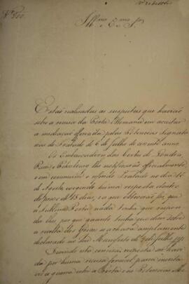 Ofício original enviado por Manuel Rodrigues Gameiro Pessoa (s.d.-1846), Visconde de Itabayana, p...