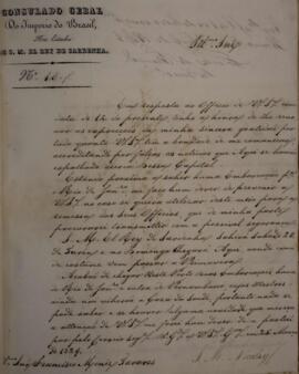 Ofício original enviado por José Matheus Nicolay para Francisco Muniz Tavares (1793-1876) em 25 d...