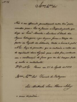 Ofício N.26 enviado por Luiz Moutinho de Lima Álvares e Silva (1792-1863) para Manuel Rodrigues G...