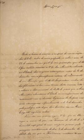 Ofício original, datado de 12 de fevereiro de 1826, enviado por Eustáquio Adolfo de Melo Matos (1...