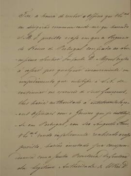 Ofício enviado por João Antônio Pereira da Cunha (1798-1834), para Manuel Rodrigues Gameiro Pesso...