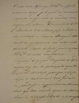 Ofício enviado por João Antônio Pereira da Cunha (1798-1834) para Manuel Rodrigues Gameiro Pessoa...