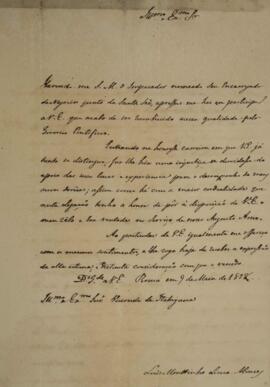 Ofício enviado por Luiz Moutinho de Lima Álvares e Silva (1792-1863) para Manuel Rodrigues Gameir...