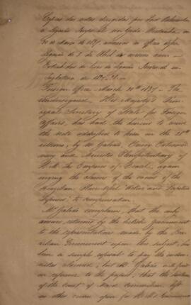 Carta escrita por Lord Palmerston(1784 - 1865), com data em 31 de março de 1837, com a negação da...