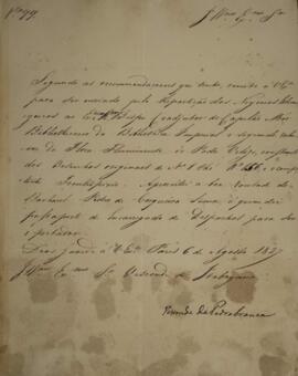 Ofício enviado por Domingos Borges de Barros (1780-1855), visconde de Pedra Branca, para Manuel R...