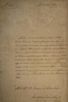 Ofício original enviado por João Antônio Pereira da Cunha (1798-1834) para Antônio Luiz Pereira d...