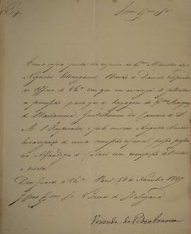 Ofício N.114 enviado por Domingos Borges de Barros (1780-1855), visconde de Pedra Branca, para Ma...