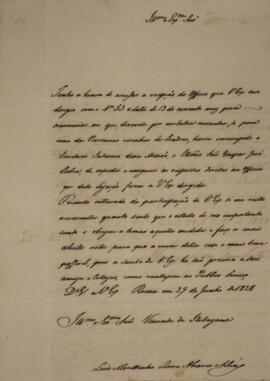 Ofício enviado por Luiz Moutinho de Lima Álvares e Silva (1792-1863) para Manuel Rodrigues Gameir...