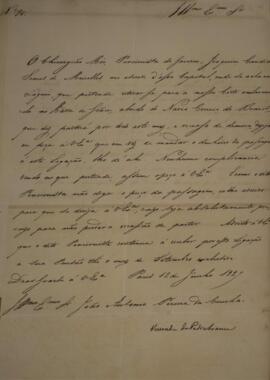 Ofício enviado por Domingos Borges de Barros (1780-1855), visconde de Pedra Branca, para João Ant...